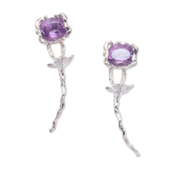 Alternate image for Flower-Shaped Faceted One-Carat Amethyst Drop Earrings Flowers for the Wise
