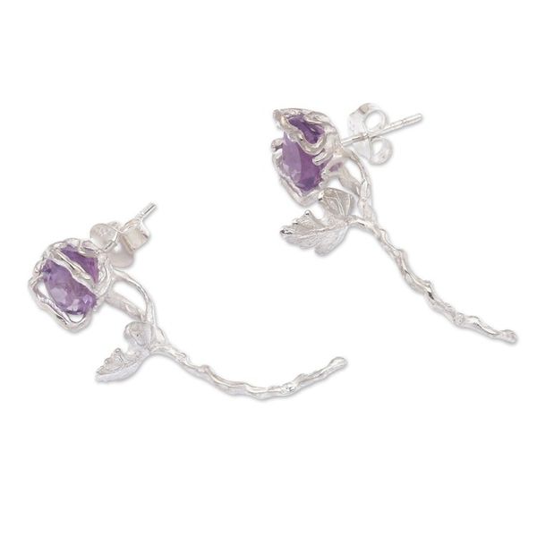 Alternate image for Flower-Shaped Faceted One-Carat Amethyst Drop Earrings Flowers for the Wise