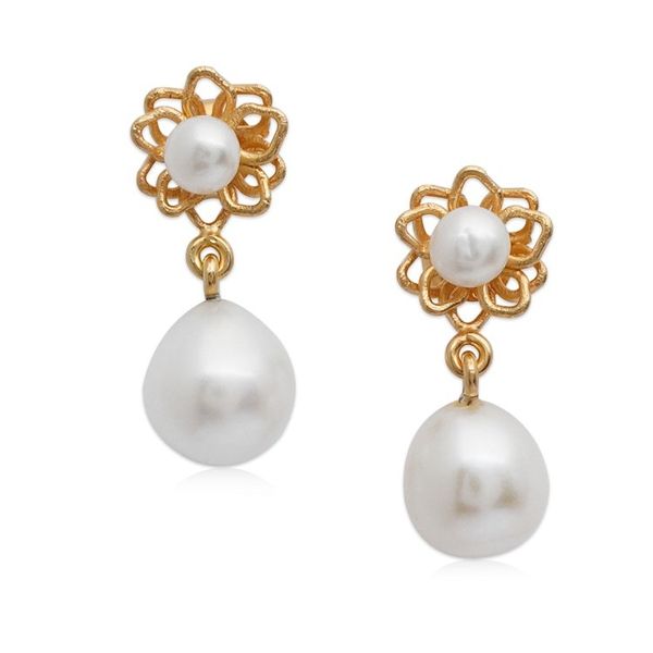 Image for Gold-Plated Lotus Flower Cultured Pearl Dangle Earrings Radiant Lotus Glam