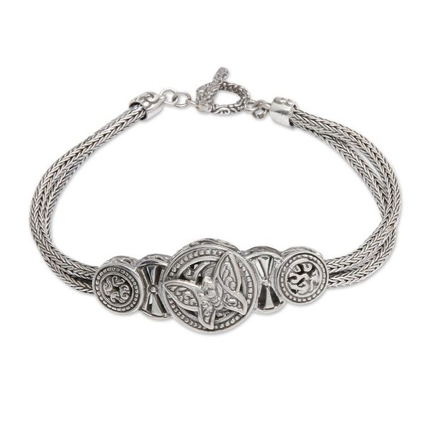Alternate image for Classic Butterfly-Themed Sterling Silver Pendant Bracelet Butterfly Medal