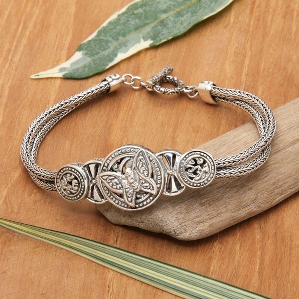 Alternate image for Classic Butterfly-Themed Sterling Silver Pendant Bracelet Butterfly Medal