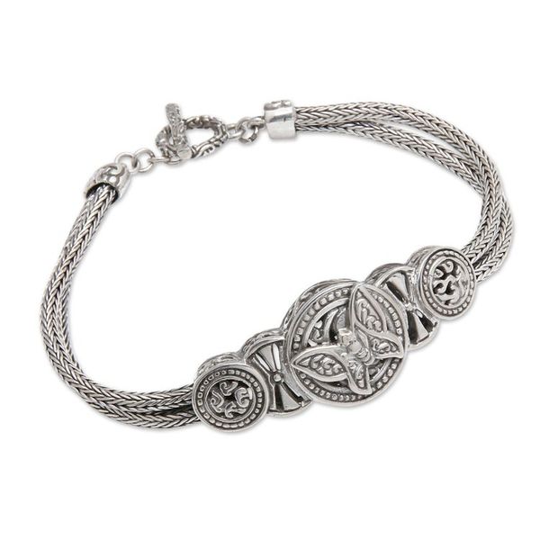 Alternate image for Classic Butterfly-Themed Sterling Silver Pendant Bracelet Butterfly Medal