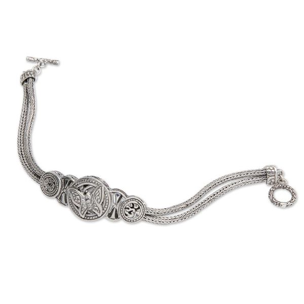 Alternate image for Classic Butterfly-Themed Sterling Silver Pendant Bracelet Butterfly Medal