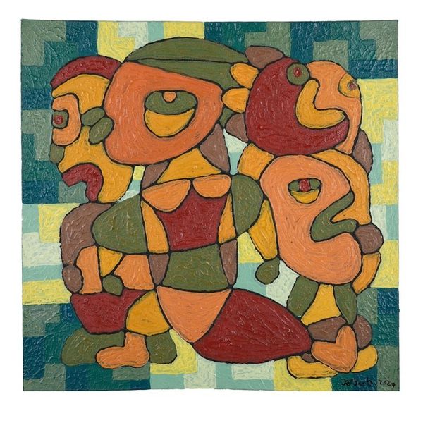 Alternate image for Balinese Acrylic on Canvas Painting in Orange and Green Hues Strongest Human