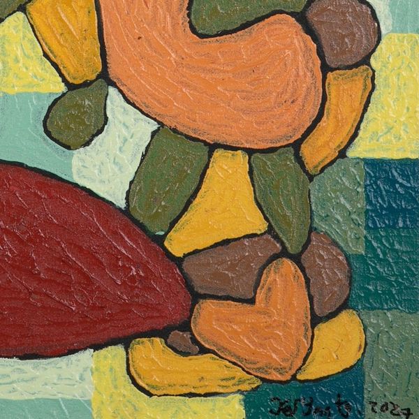 Alternate image for Balinese Acrylic on Canvas Painting in Orange and Green Hues Strongest Human