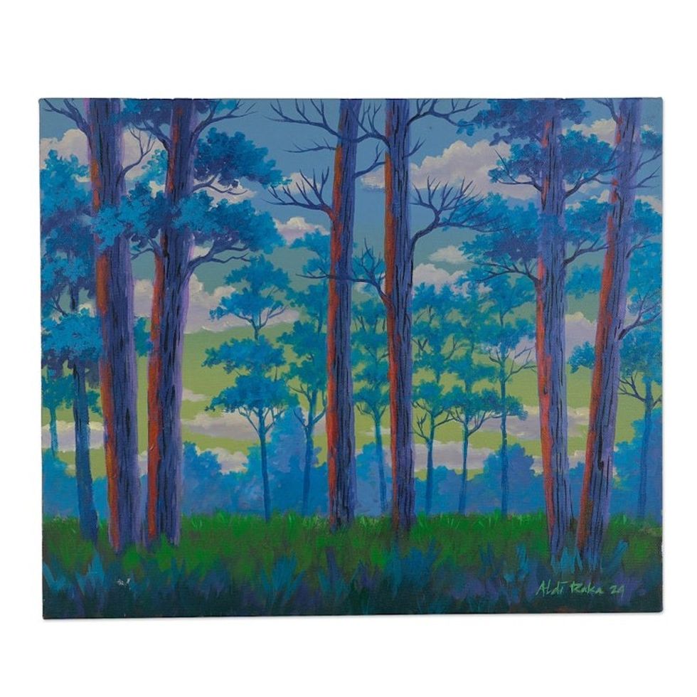 Nature-Themed Signed Impressionist Acrylic Forest Painting 'What You Give You Will Receive'