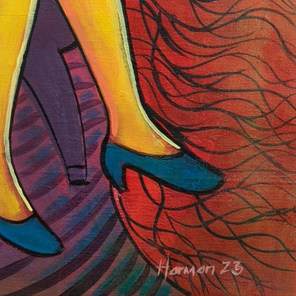 Alternate image for Signed Expressionist Acrylic Painting of Woman and Flowers Woman and Flower
