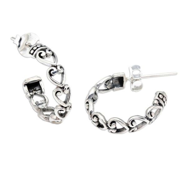 Alternate image for Romantic Heart-Shaped Sterling Silver Half-Hoop Earrings Journey of Love