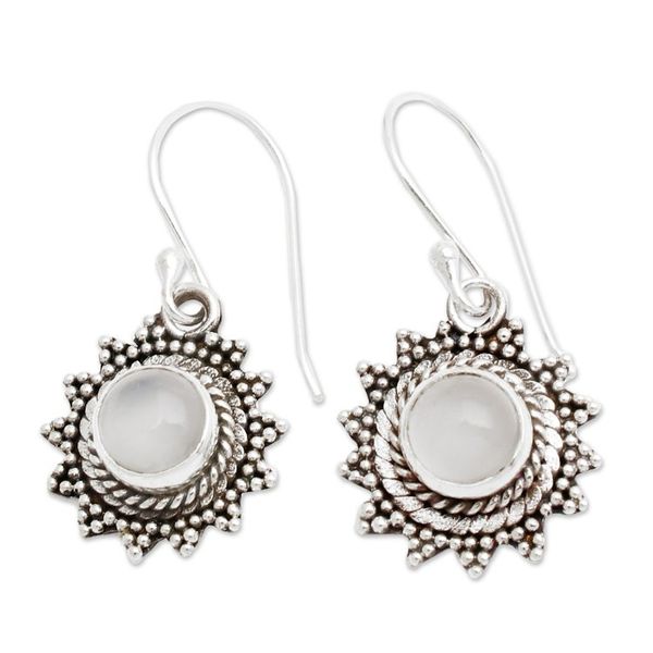 Alternate image for Balinese-Made Natural Rainbow Moonstone Sun Dangle Earrings Sunday Moon