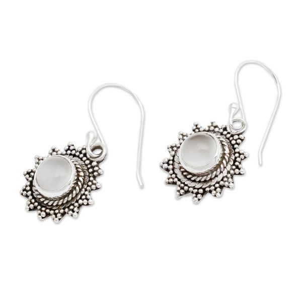 Alternate image for Balinese-Made Natural Rainbow Moonstone Sun Dangle Earrings Sunday Moon