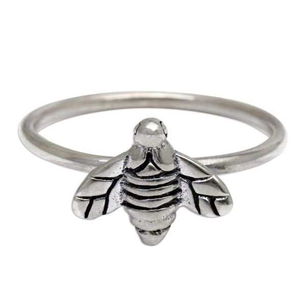 Alternate image for Polished and Oxidized Sterling Silver Bee Cocktail Ring Bee Luminous