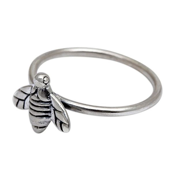 Alternate image for Polished and Oxidized Sterling Silver Bee Cocktail Ring Bee Luminous