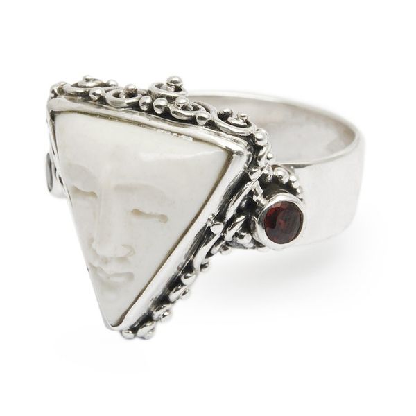 Alternate image for Silver Garnet Cocktail Ring with Carved Triangular Face Triangle Face