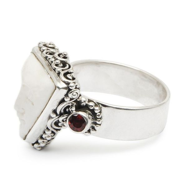 Alternate image for Silver Garnet Cocktail Ring with Carved Triangular Face Triangle Face
