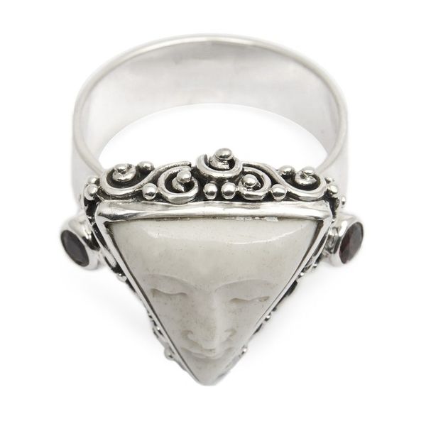 Alternate image for Silver Garnet Cocktail Ring with Carved Triangular Face Triangle Face