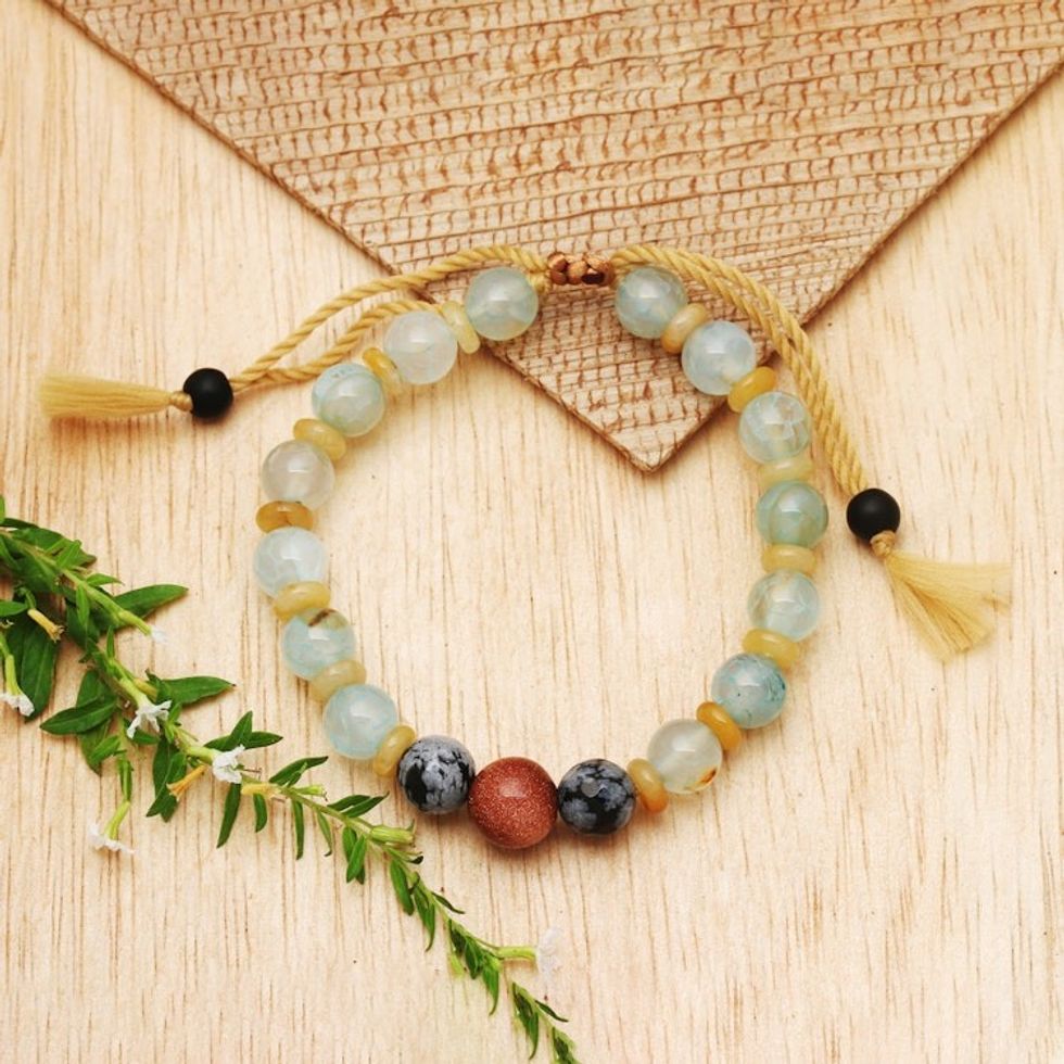 Adjustable Green Multi-Gemstone Beaded Bracelet from Bali 'Tranquil Waters'