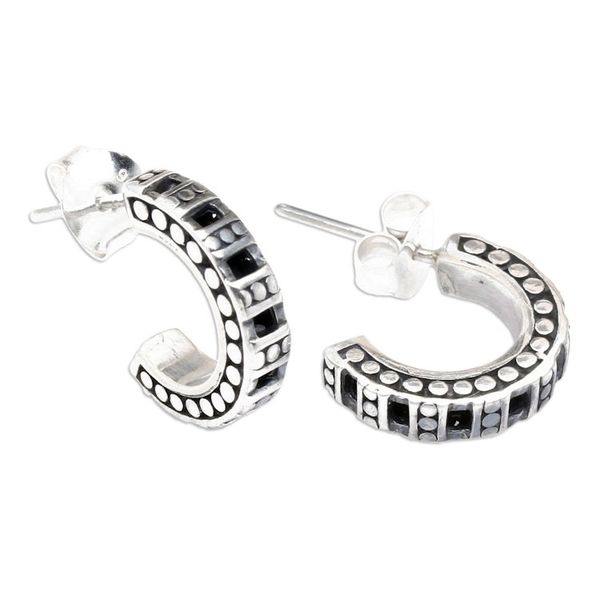 Alternate image for Oxidized and Polished Sterling Silver Half-Hoop Earrings Island Wheel
