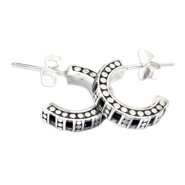Alternate image for Oxidized and Polished Sterling Silver Half-Hoop Earrings Island Wheel