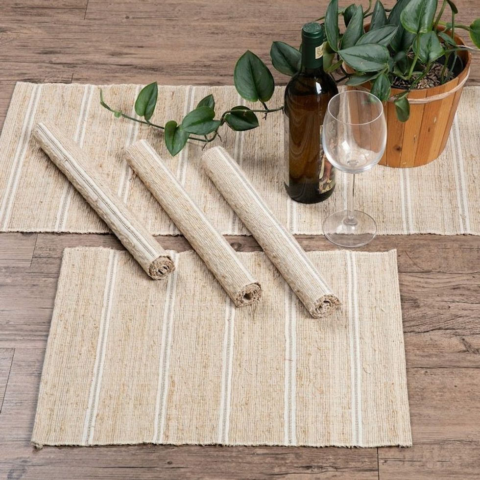 Off-White Cotton Blend Table Runner and Placemats 5 Pieces 'Off-White Aroma'