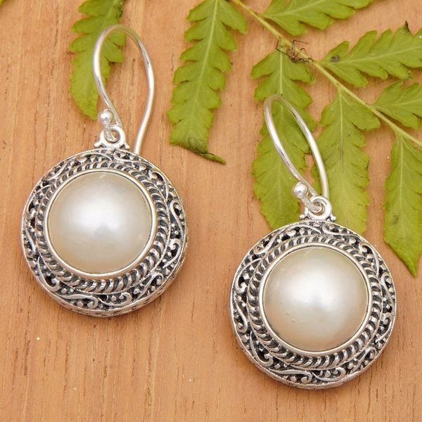 Alternate image for Sterling Silver Dangle Earrings with Cultured Mabe Pearls Ocean Moonlight
