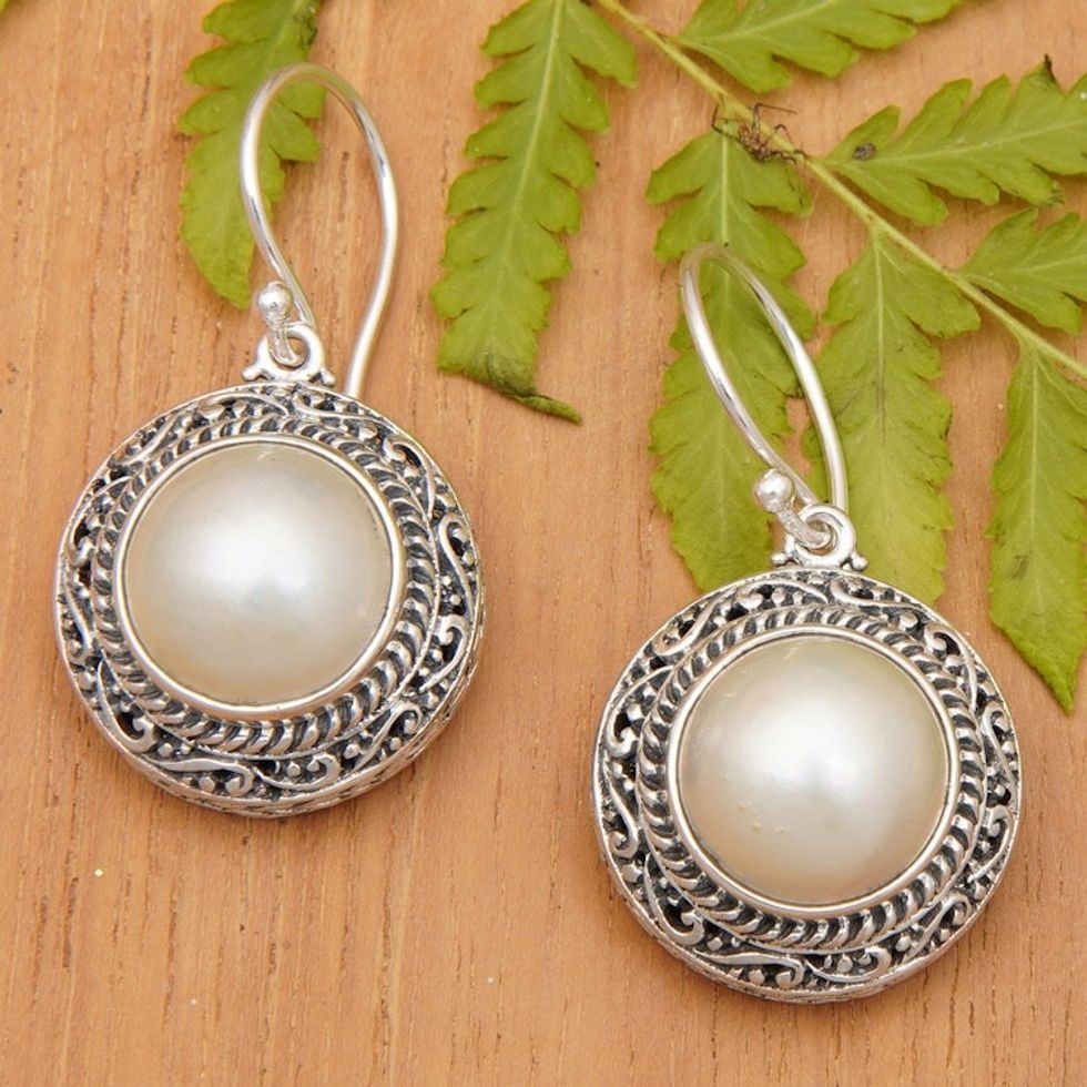 Sterling Silver Dangle Earrings with Cultured Mabe Pearls 'Ocean Moonlight'
