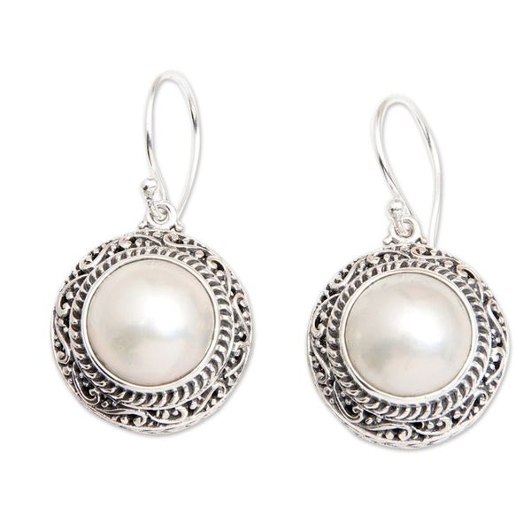 Alternate image for Sterling Silver Dangle Earrings with Cultured Mabe Pearls Ocean Moonlight