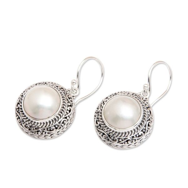 Alternate image for Sterling Silver Dangle Earrings with Cultured Mabe Pearls Ocean Moonlight