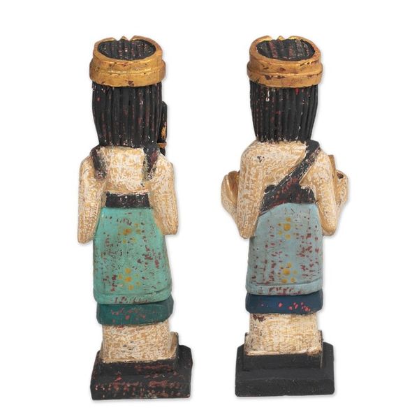 Alternate image for 2 Wood Sculptures of Men Playing Balinese Musical Instrument Kempluk Players