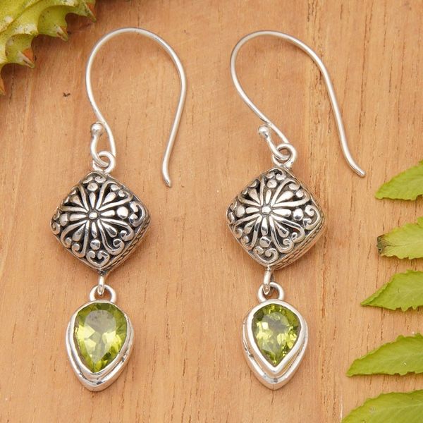 Alternate image for Sterling Silver Dangle Earrings with Pear Peridot Gemstones Heavenly Green