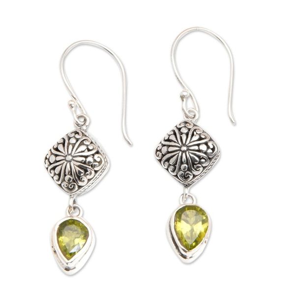 Alternate image for Sterling Silver Dangle Earrings with Pear Peridot Gemstones Heavenly Green