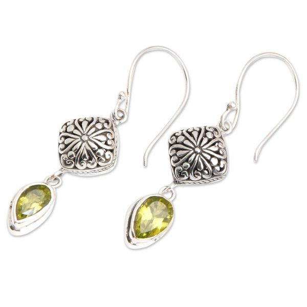Alternate image for Sterling Silver Dangle Earrings with Pear Peridot Gemstones Heavenly Green