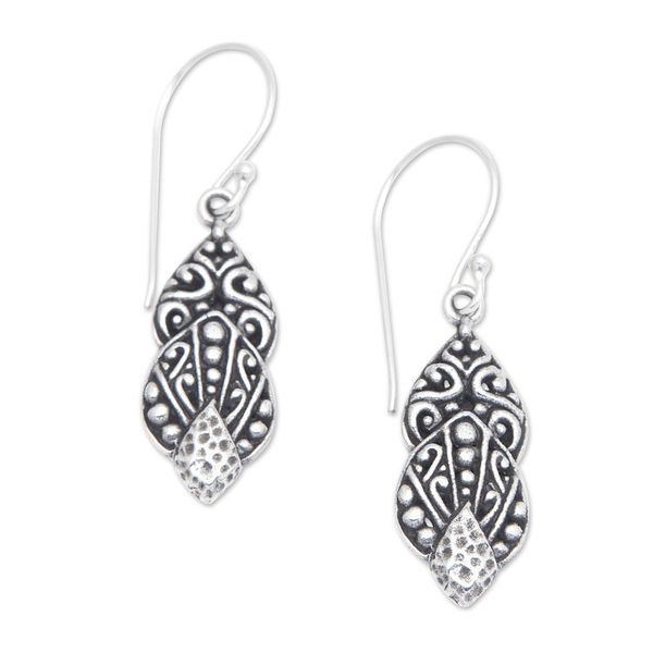 Alternate image for Traditional Sterling Silver Dangle Earrings Made in Bali Tropical Nobility
