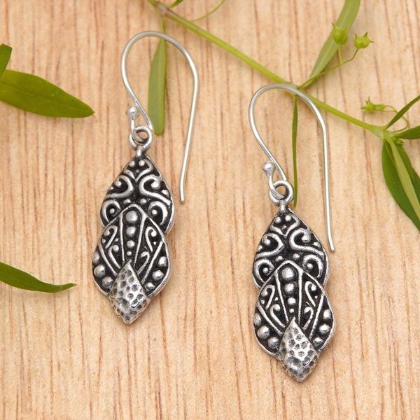Alternate image for Traditional Sterling Silver Dangle Earrings Made in Bali Tropical Nobility