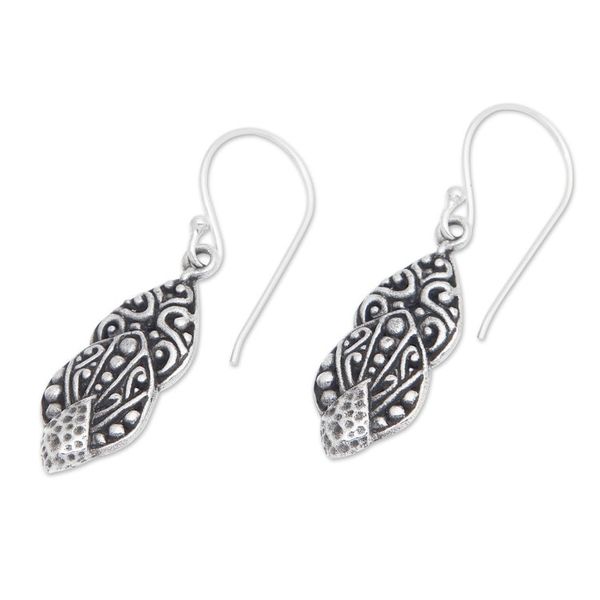 Alternate image for Traditional Sterling Silver Dangle Earrings Made in Bali Tropical Nobility