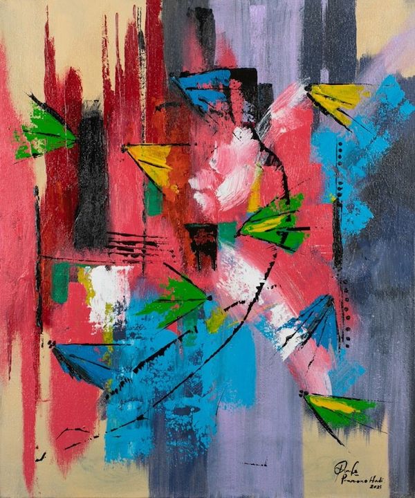 Alternate image for Butterfly-Themed Modern Abstract Acrylic Painting from Java Butterflies