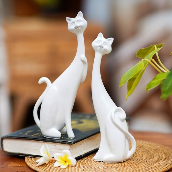Alternate image for Set of 2 Handcrafted Cement and Lava Sand Cat Sculptures Feline Finesse