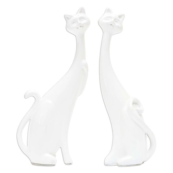 Alternate image for Set of 2 Handcrafted Cement and Lava Sand Cat Sculptures Feline Finesse
