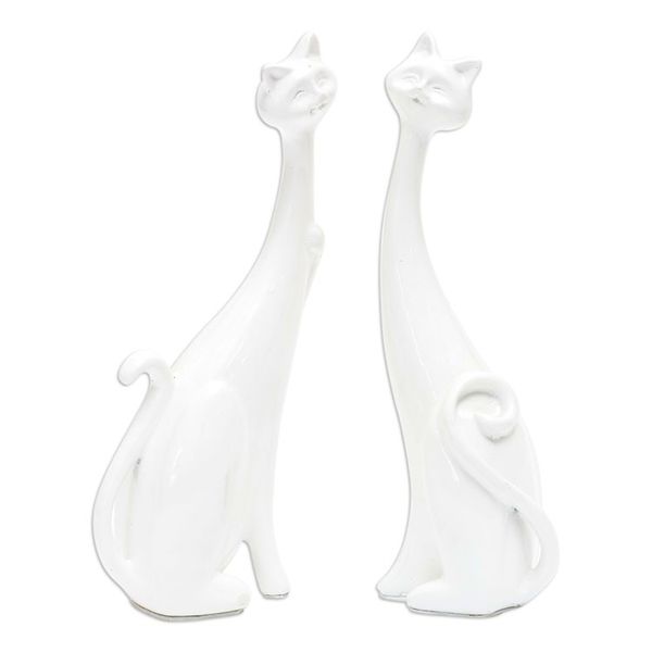 Alternate image for Set of 2 Handcrafted Cement and Lava Sand Cat Sculptures Feline Finesse