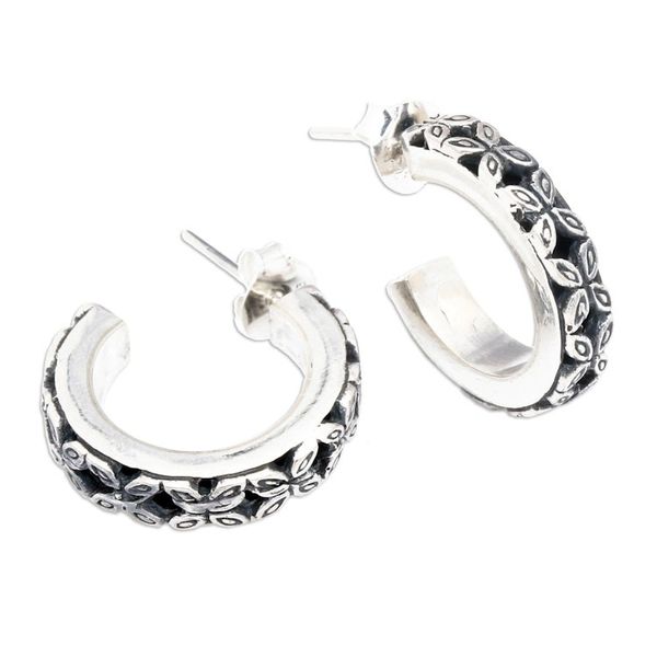 Alternate image for Classic Clover-Themed Sterling Silver Half-Hoop Earrings Clover Nimbus