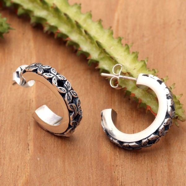 Alternate image for Classic Clover-Themed Sterling Silver Half-Hoop Earrings Clover Nimbus