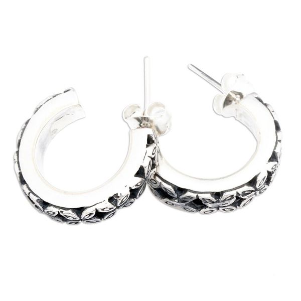 Alternate image for Classic Clover-Themed Sterling Silver Half-Hoop Earrings Clover Nimbus