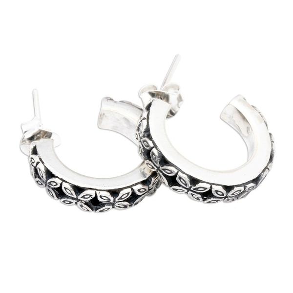 Alternate image for Classic Clover-Themed Sterling Silver Half-Hoop Earrings Clover Nimbus