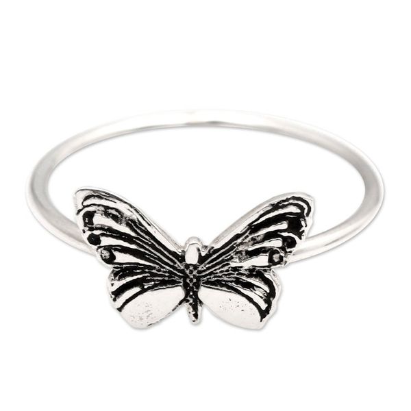 Alternate image for Inspirational Butterfly-Themed Sterling Silver Cocktail Ring Fluttering Life