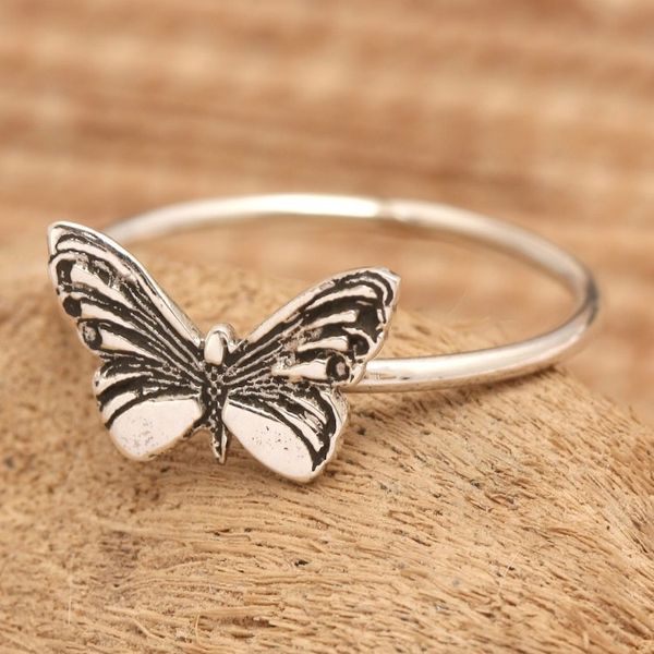 Alternate image for Inspirational Butterfly-Themed Sterling Silver Cocktail Ring Fluttering Life