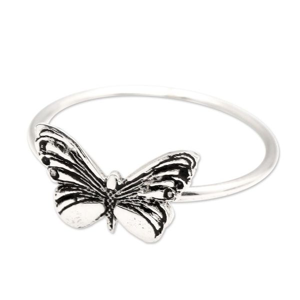 Alternate image for Inspirational Butterfly-Themed Sterling Silver Cocktail Ring Fluttering Life