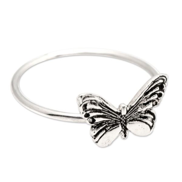 Alternate image for Inspirational Butterfly-Themed Sterling Silver Cocktail Ring Fluttering Life