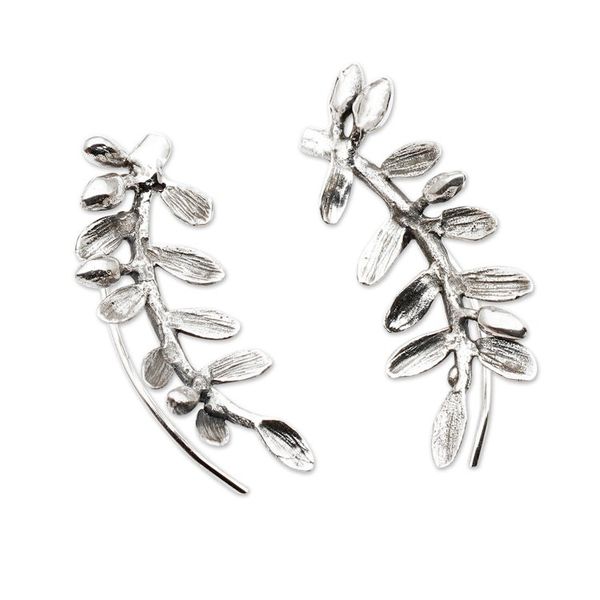 Alternate image for Nature-Themed Leafy Sterling Silver Ear Climber Earrings Orchid Leaves