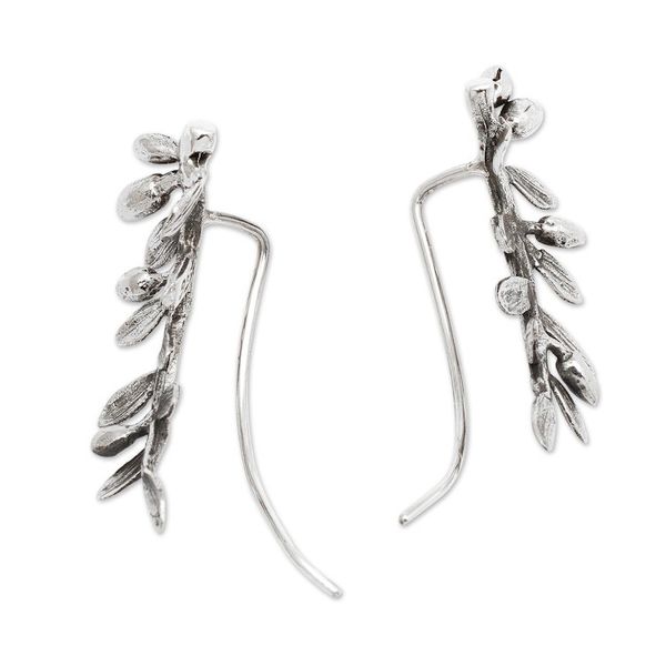 Alternate image for Nature-Themed Leafy Sterling Silver Ear Climber Earrings Orchid Leaves