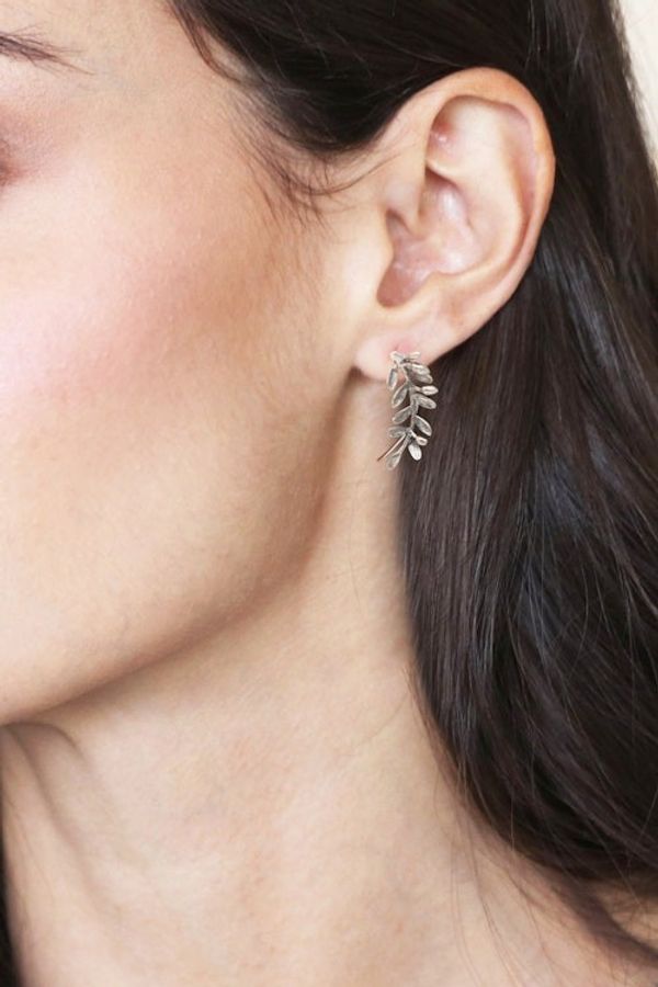Alternate image for Nature-Themed Leafy Sterling Silver Ear Climber Earrings Orchid Leaves
