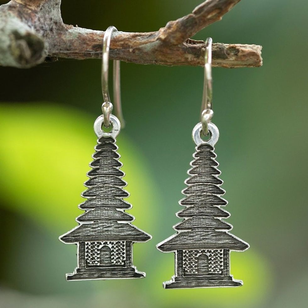 Silver Dangle Earrings Inspired by Balinese Pelinggih Altars 'Pelinggih'